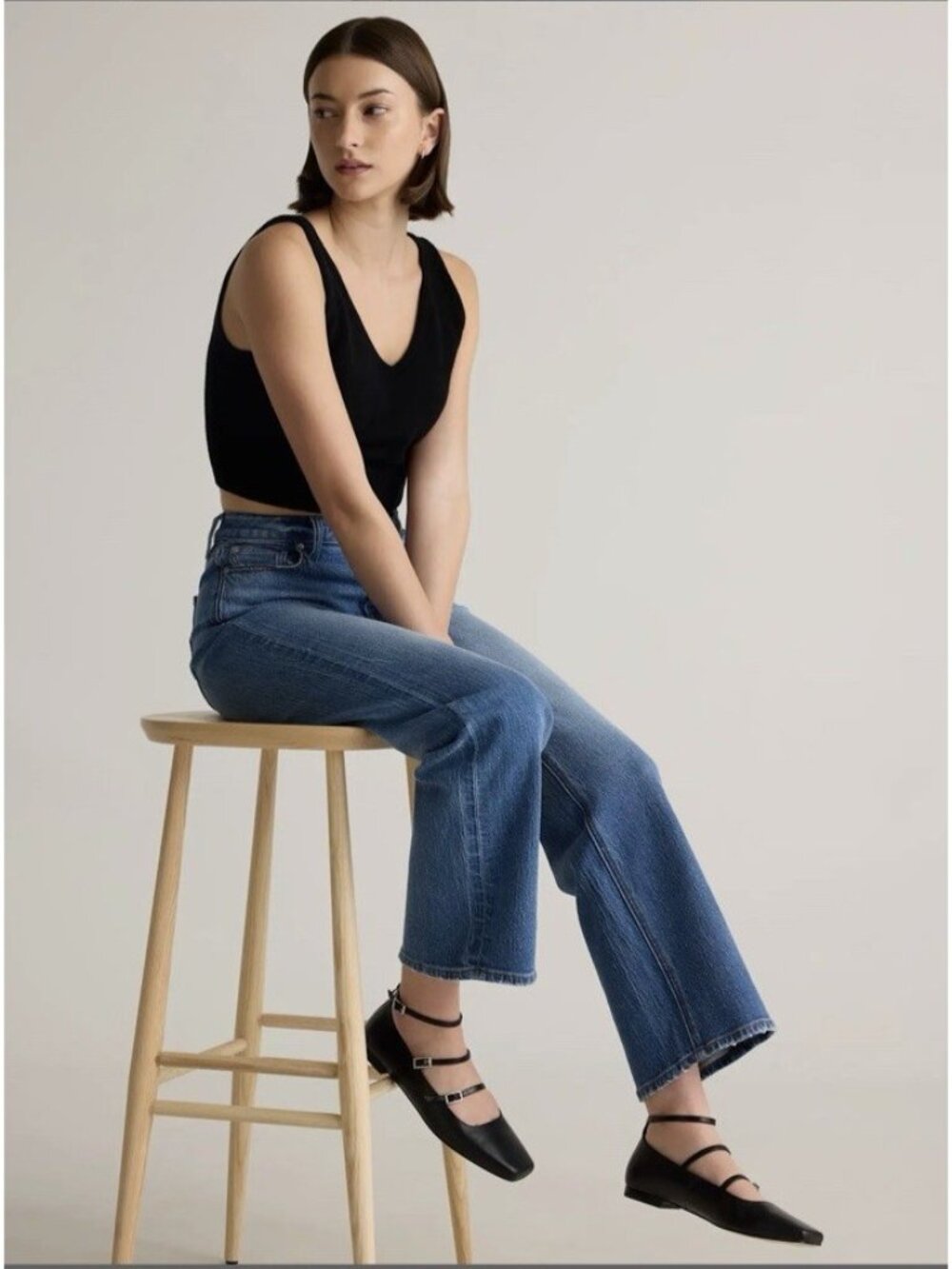 Quince Bella Stretch Relaxed Straight Jeans Denim Atlantic Blue Size 32/30 - Picture 9 of 16